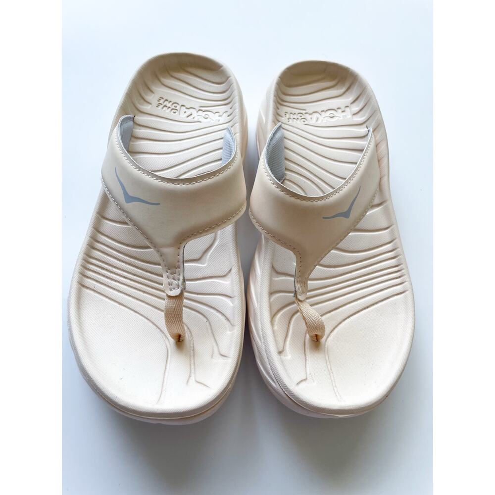 Women's Hoka One One Ora Recovery Flip Flops Beige Size 7 - Picture 5 of 5